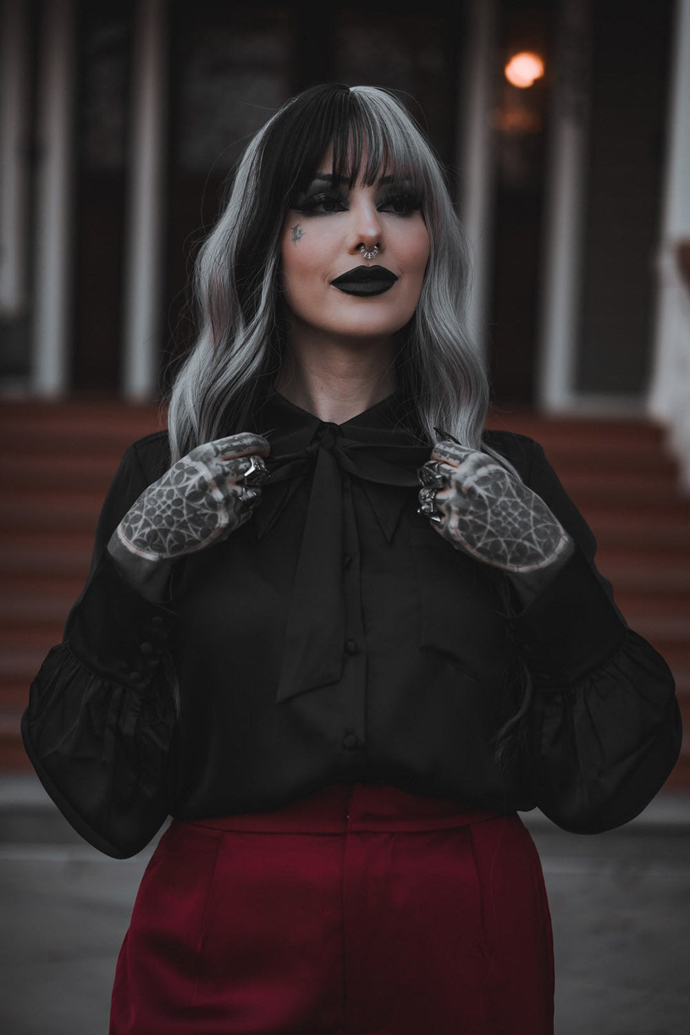 womens pointed collar witchy blouse