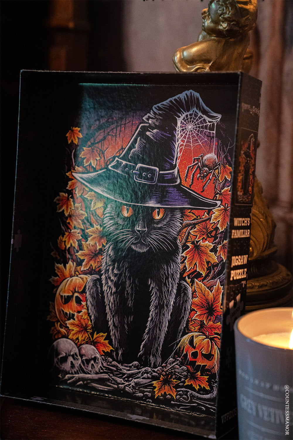 witch black cat halloween puzzle that comes with box and art