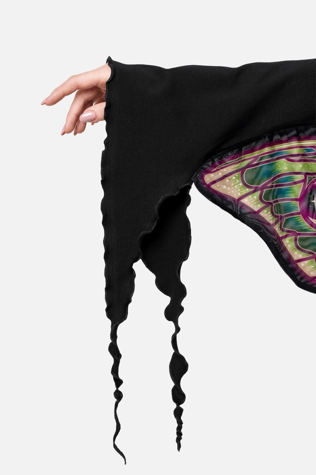 asymmetric hem dark fairycore clothes with flared sleeves 