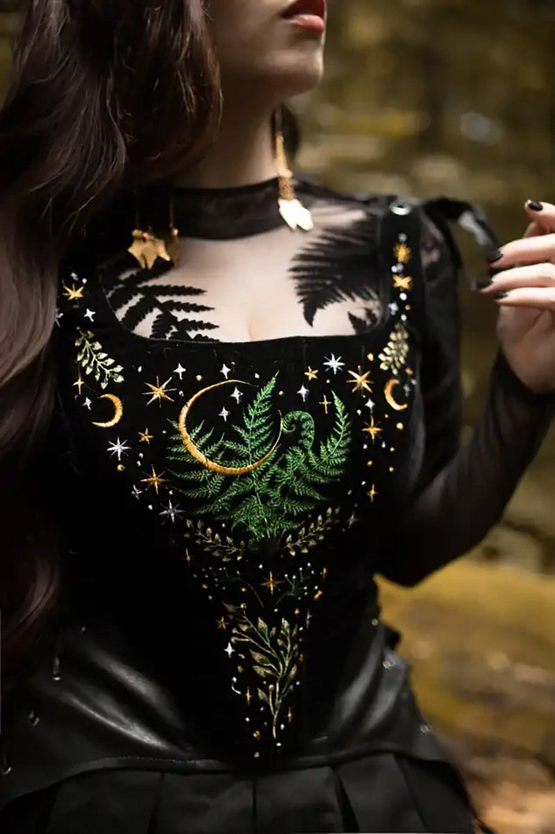 embroidered moon corset top 