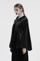 hooded black velvet cape with moon patch