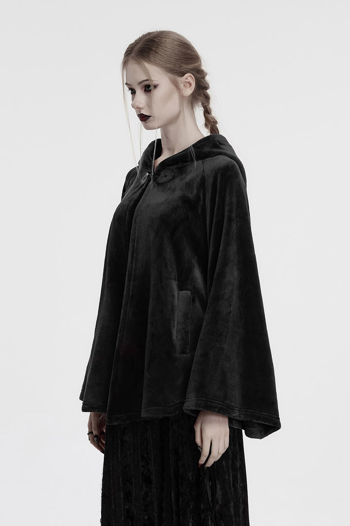 hooded black velvet cape with moon patch