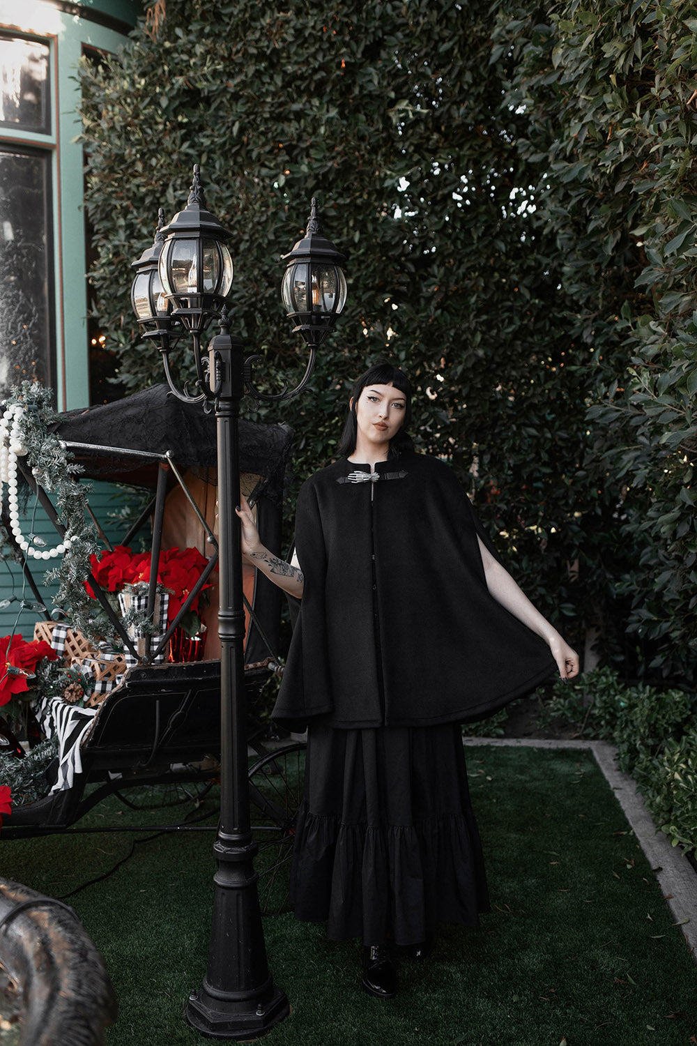 goth cape with victorian gothic inspired hand buckle