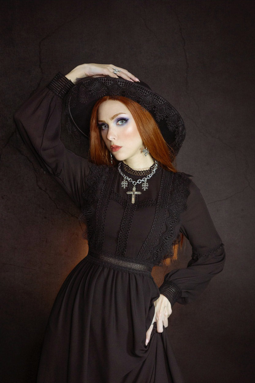 black embroidered vintage goth dress