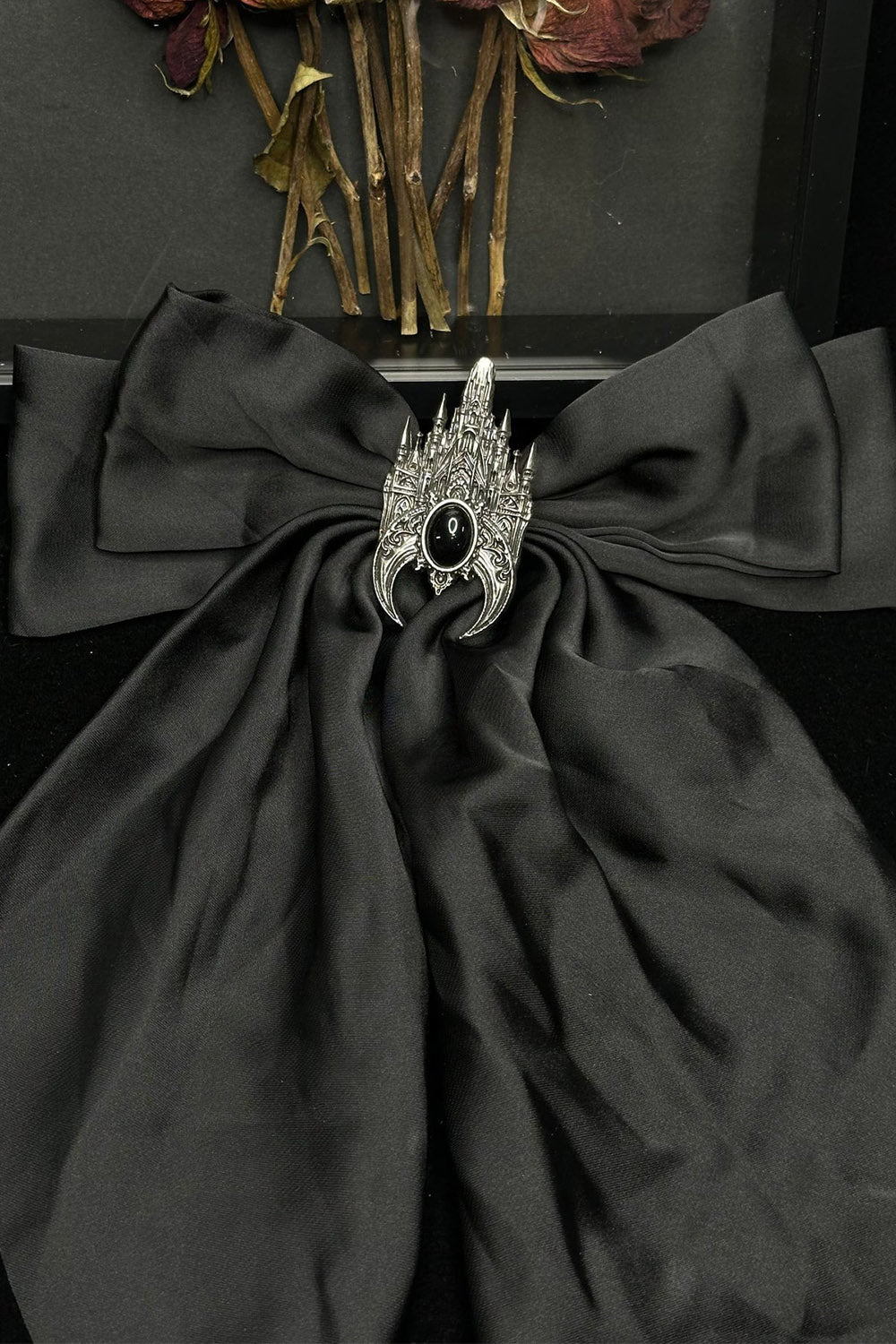big black satin gothic cathedral hair bow 