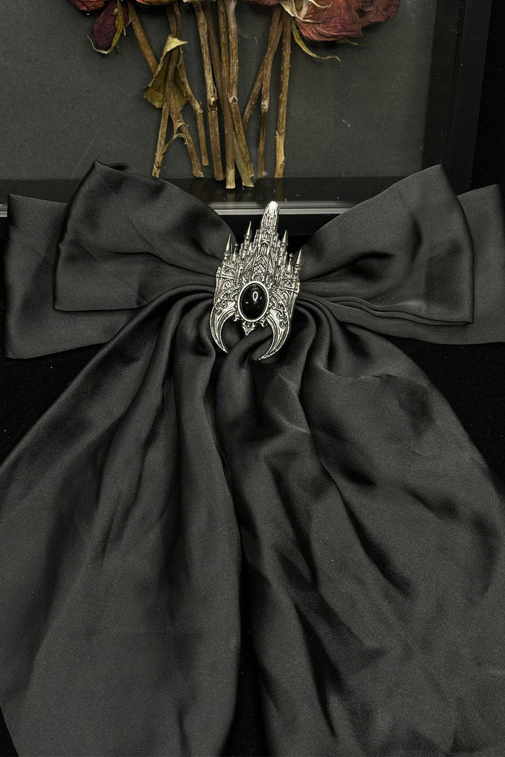 big black satin gothic cathedral hair bow 