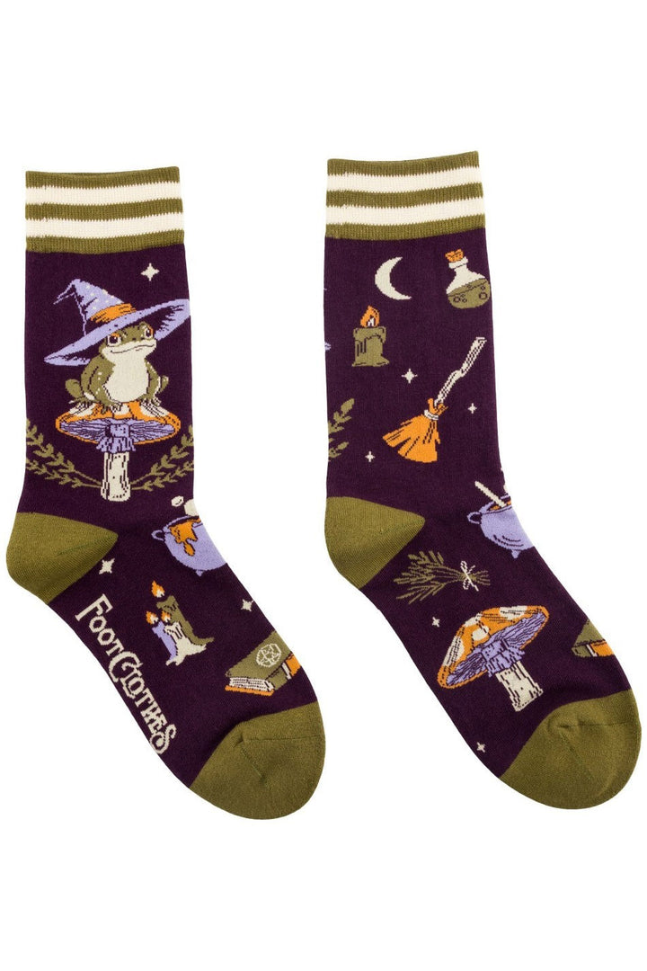 witchy toad spell book and cauldron socks 