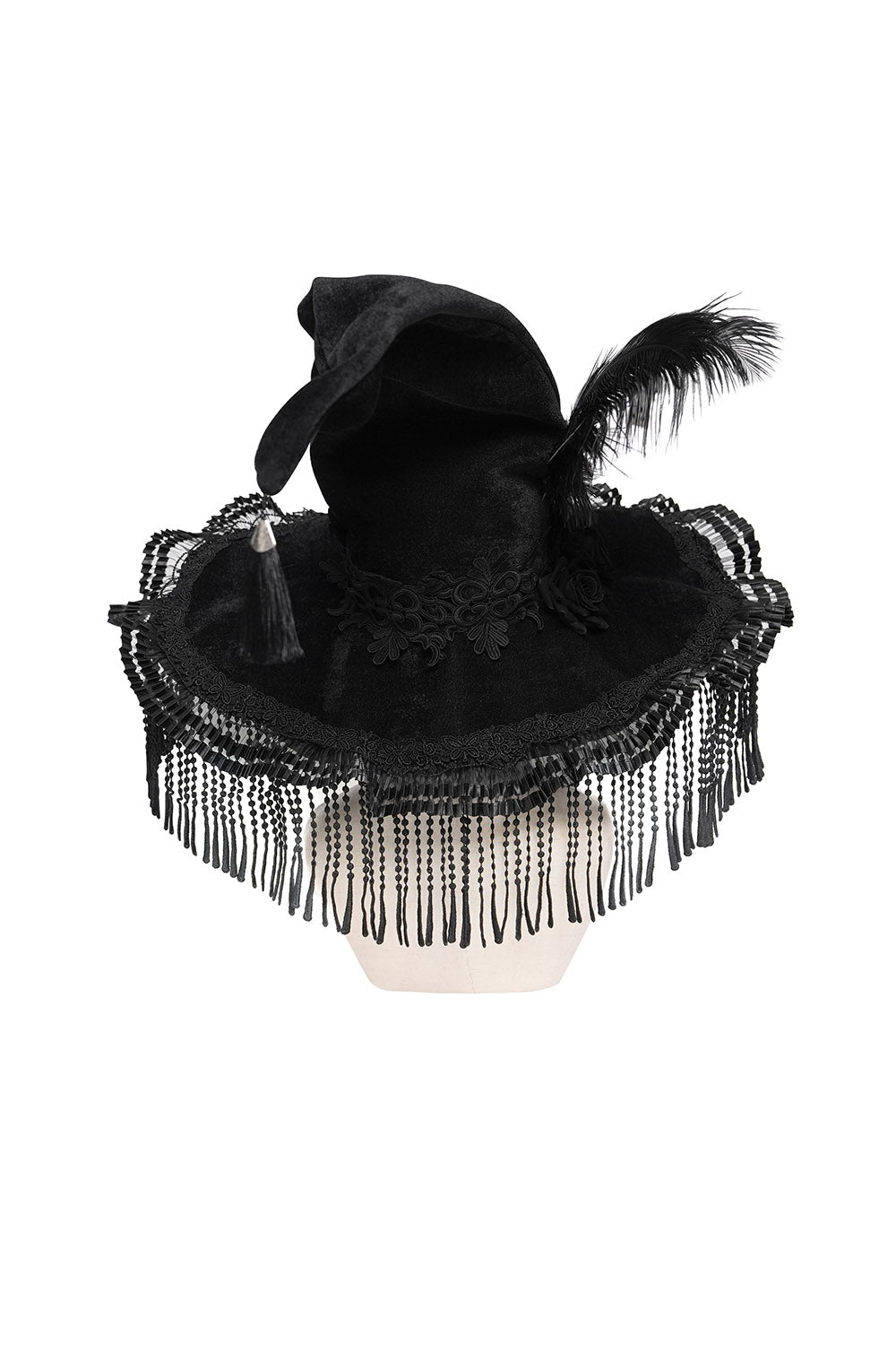 witch hat with tassels and ruffles
