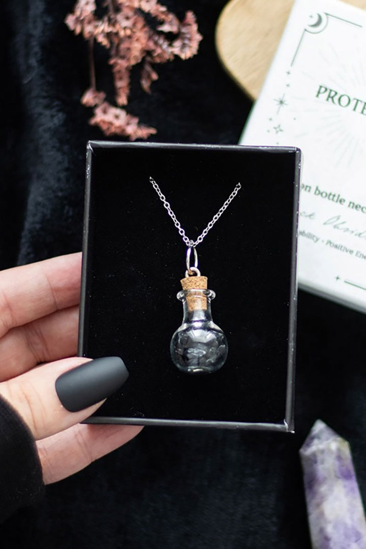 obsidian chips potion bottle necklace