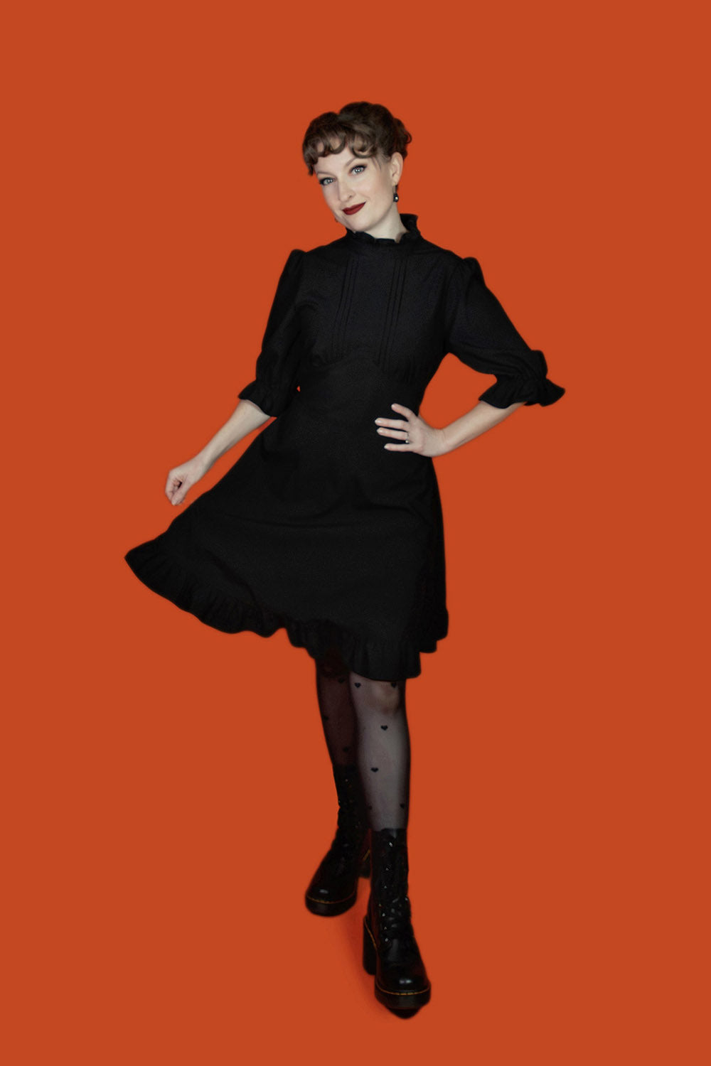 womens puff sleeve flared skirt midi dress