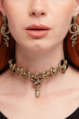 gold serpent snake choker and earrings