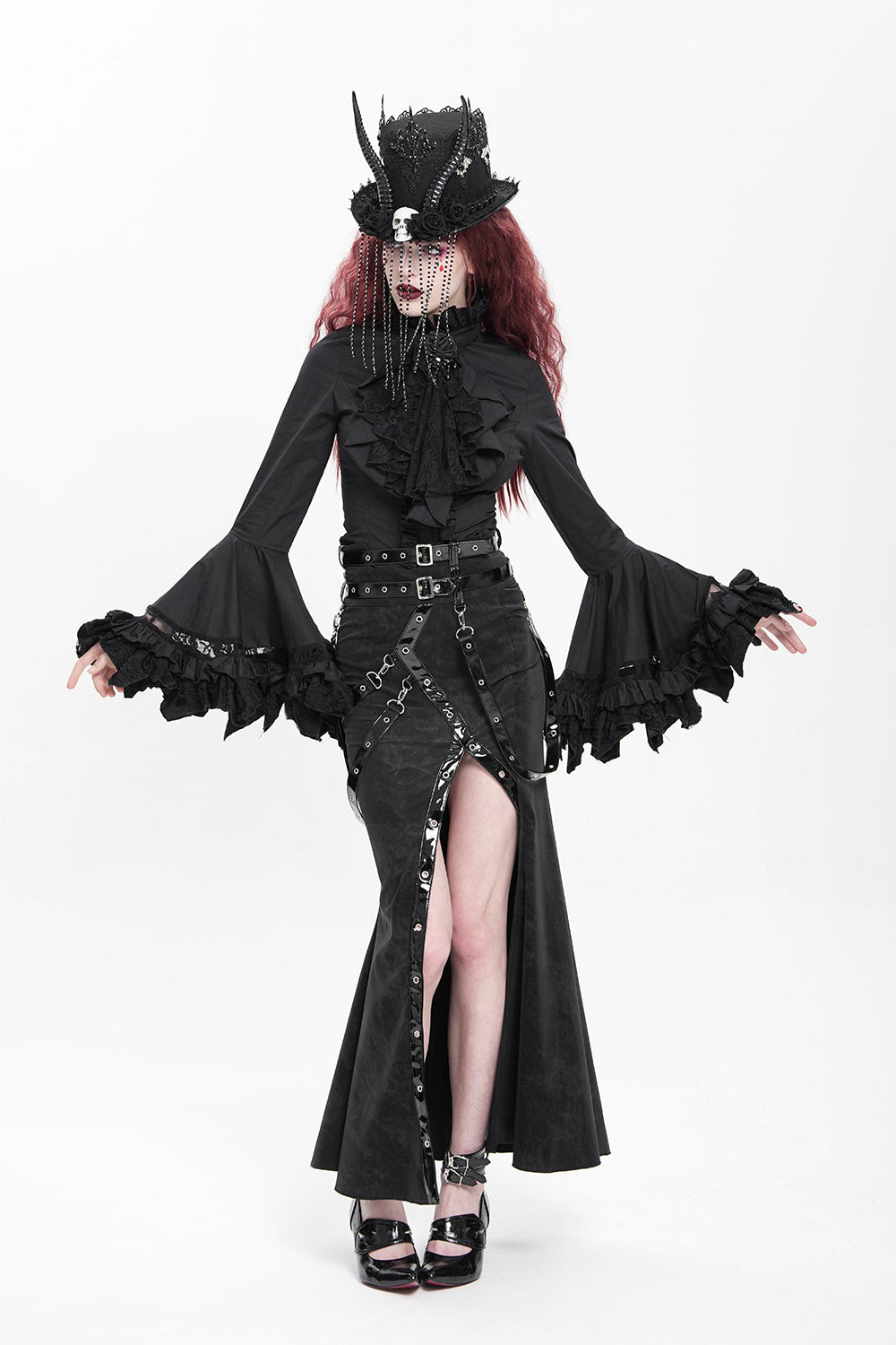 womens witchy tattered long sleeve bell top