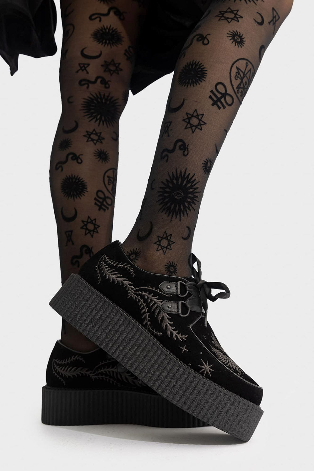 embroidered moon and fern dark cottagecore platforms by killstar