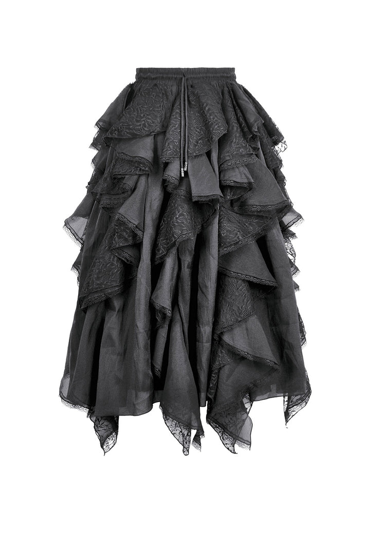 Black tiered witchy skirt on a white background