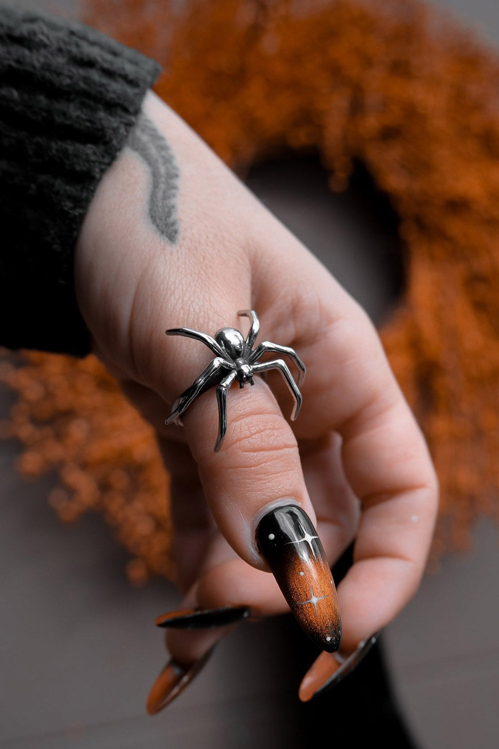 witchy silver spider ring