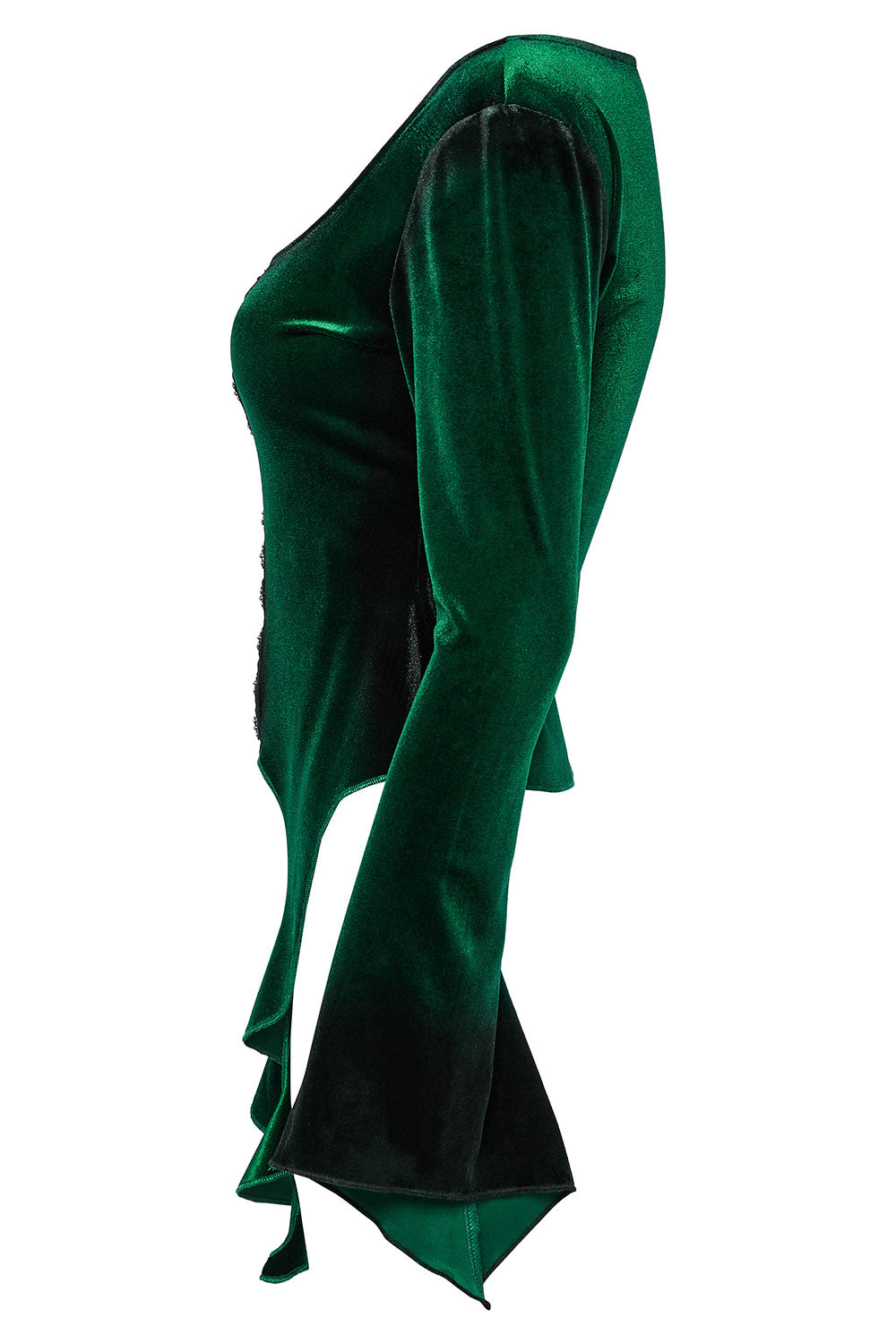 Emerald Throne Velvet Flared Sleeve Top [Green]