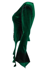 Emerald Throne Velvet Flared Sleeve Top [Green]