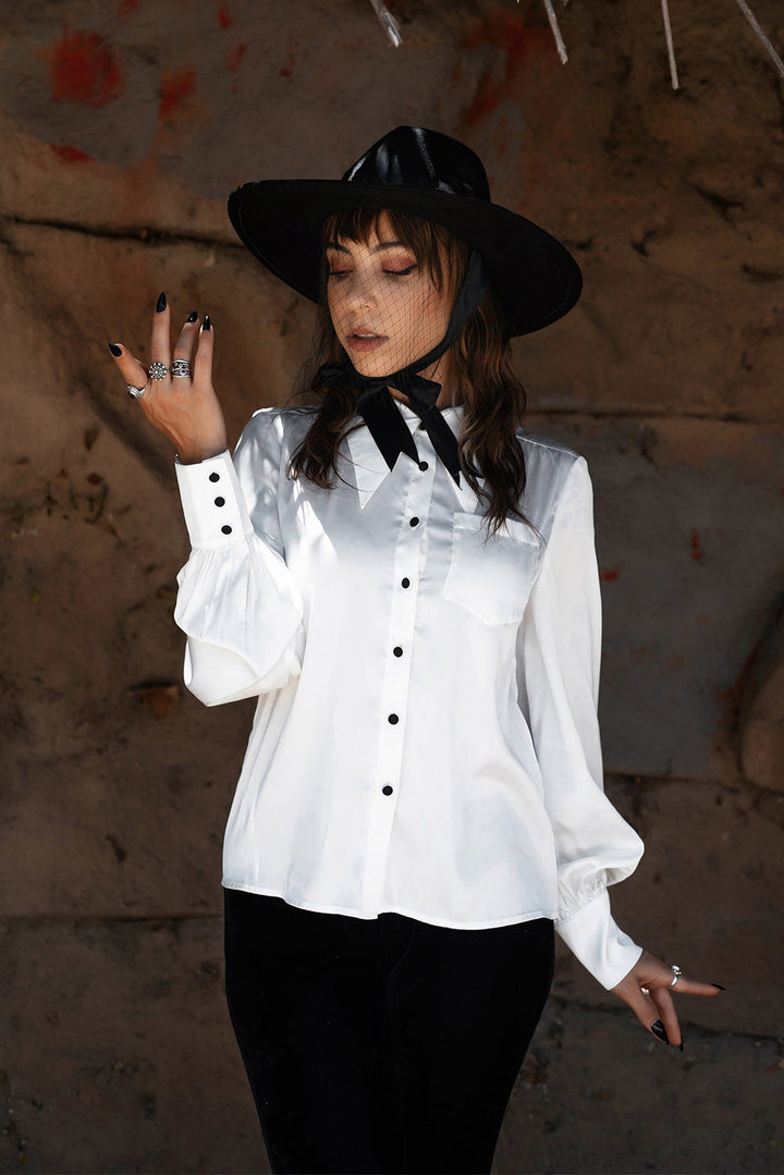 black buttoned white long sleeve shirt for women by lively ghosts 