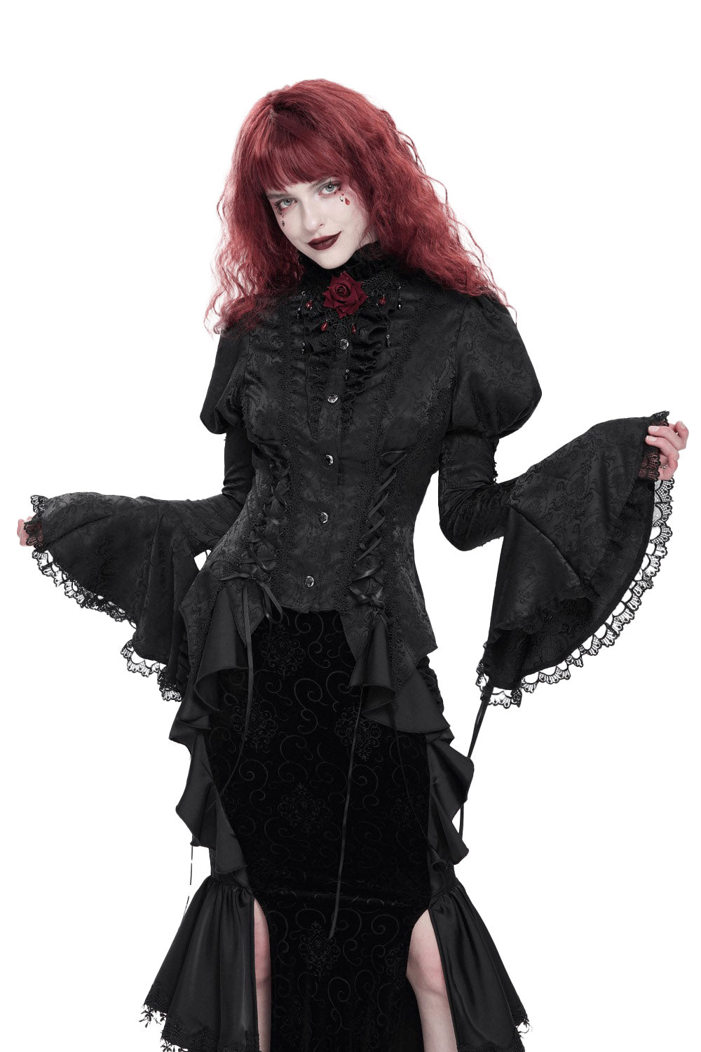 womens puff shoulder gothic blouse with  flared sleeves 