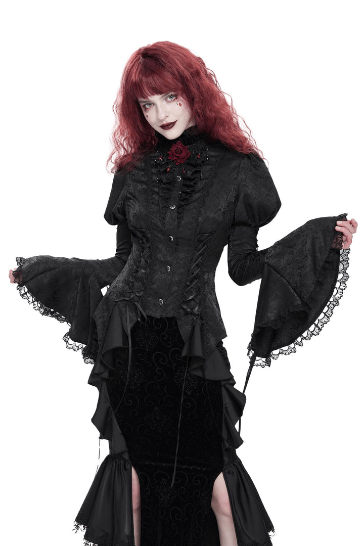 womens puff shoulder gothic blouse with  flared sleeves 