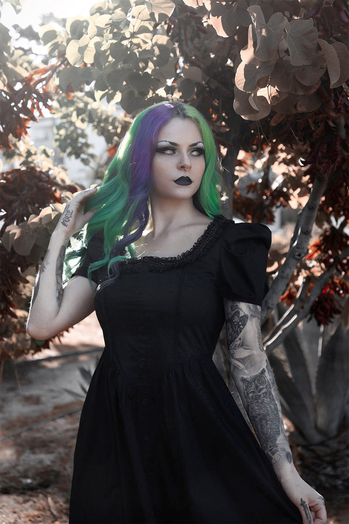 ruffled gothic dress with square neckline