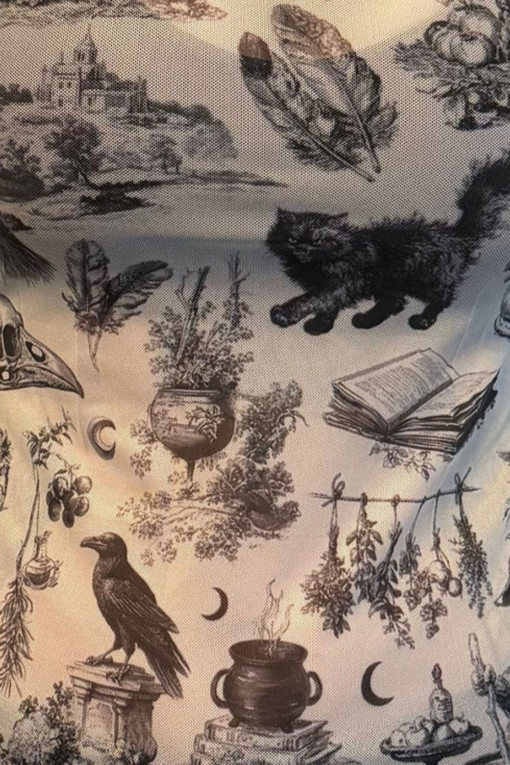 Cute mesh top with ravens moons cats books flowers witchcraft design