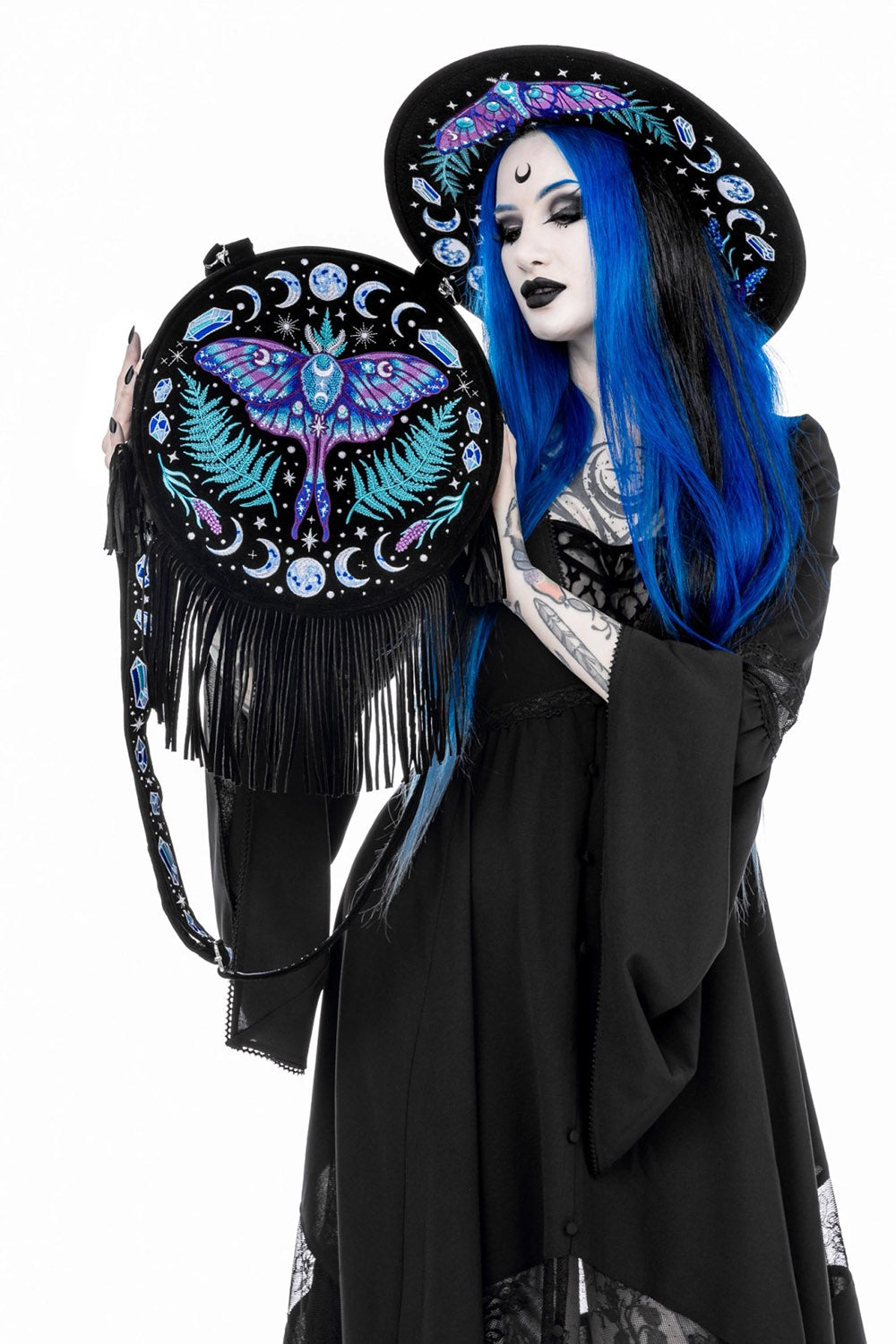 restyle embroidered luna moth crossbody bag