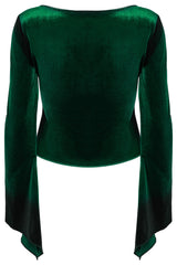 Emerald Throne Velvet Flared Sleeve Top [Green]