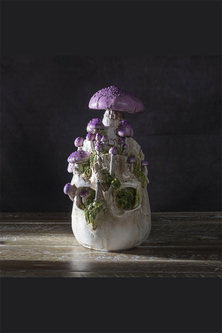 dark witchy cottagecore mushroomcore skull statue 