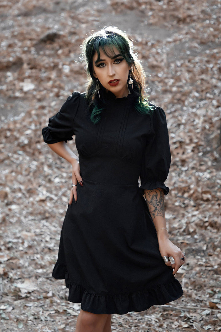 womens puff sleeve vampire black dress