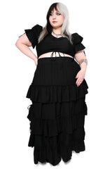 womens long gothic maxi tiered skirt ruffle dress