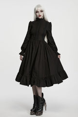 romantic goth black dress with high neck collar