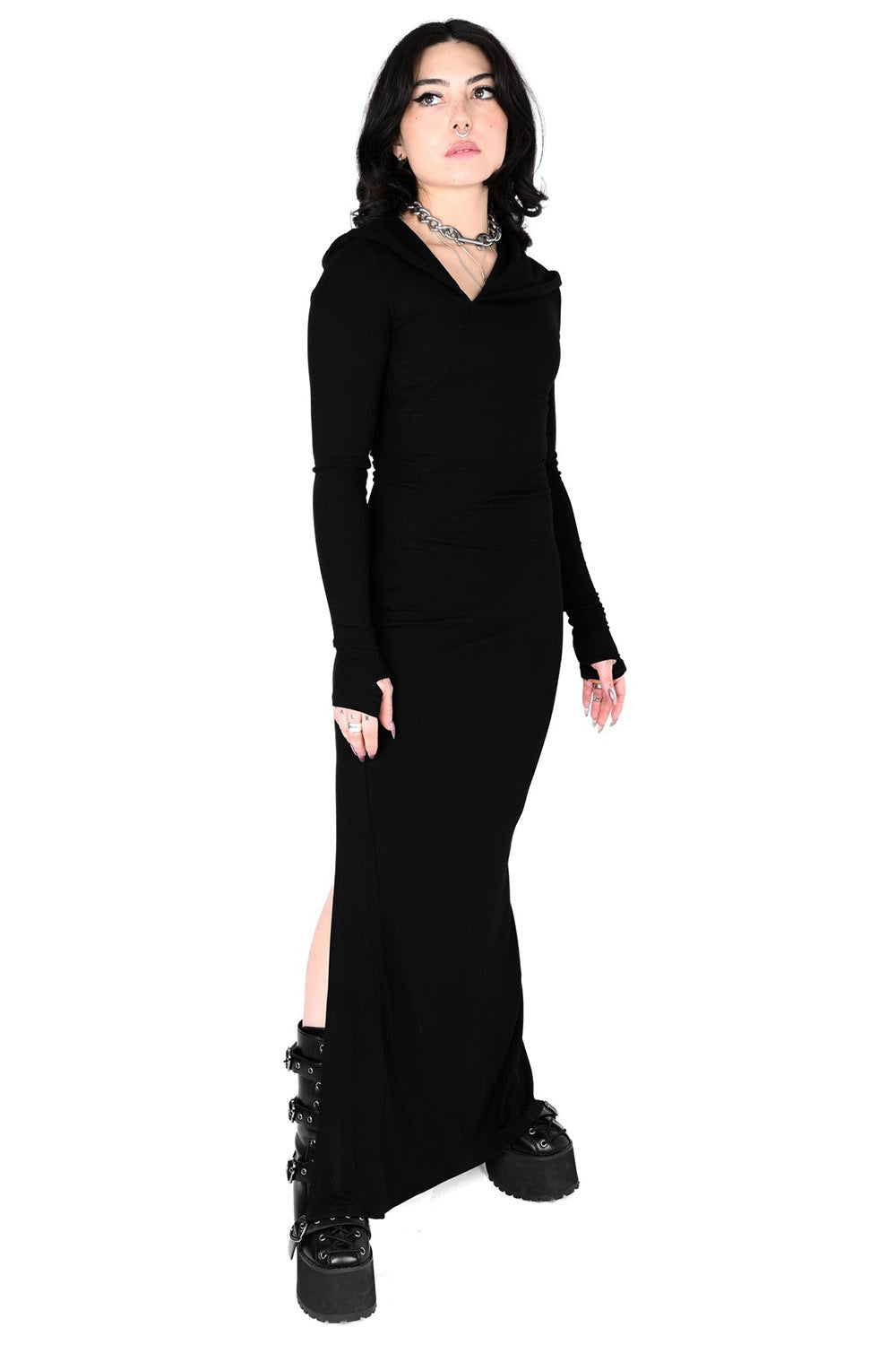 punk long sleeve long maxi dress with thumbholes