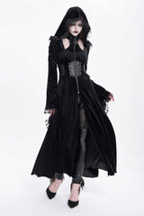 womens long hooded black velvet gothic cloak dress