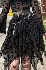 black velvet and mesh gothic midi skirt