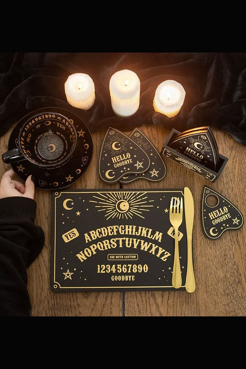 Black Talking Board Placement and Planchette Coaster