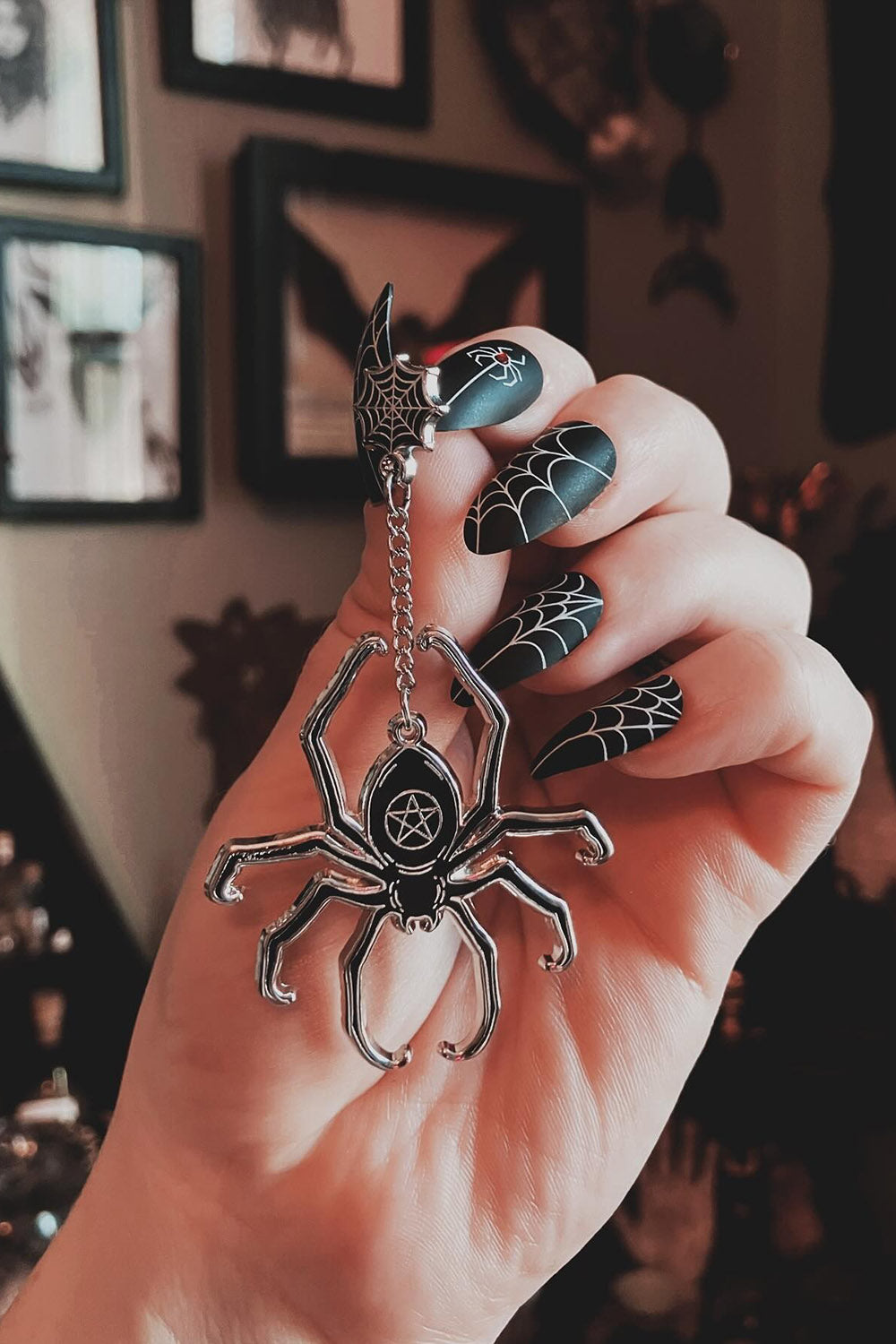 witchy spider earrings