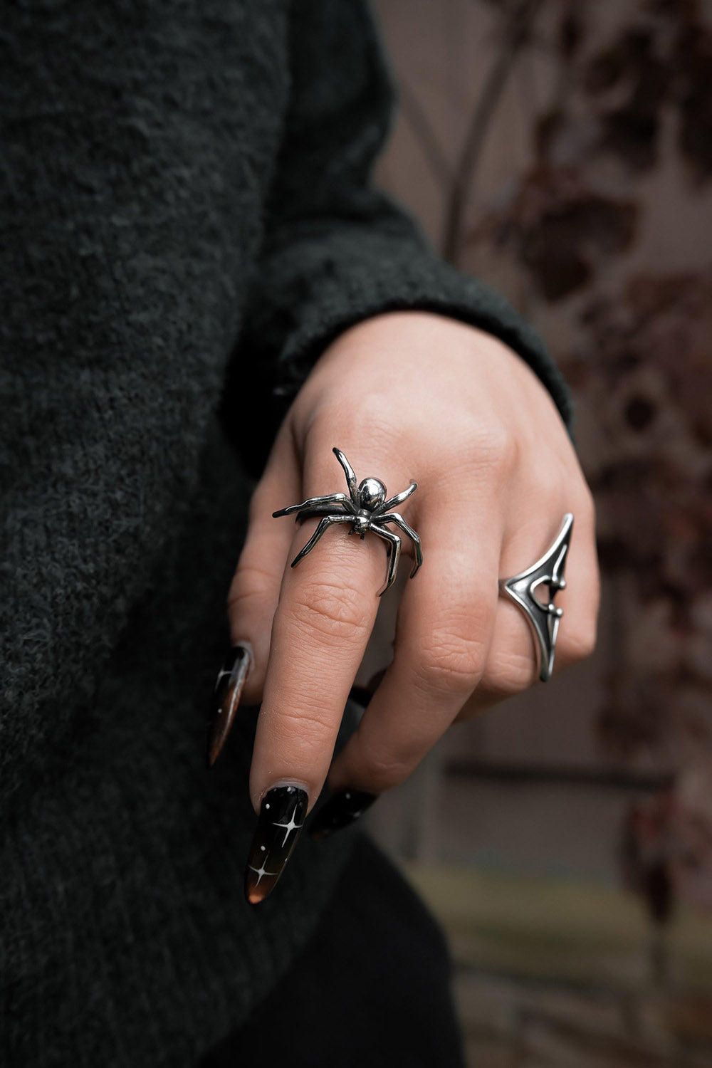 stainless steel silver spider ring