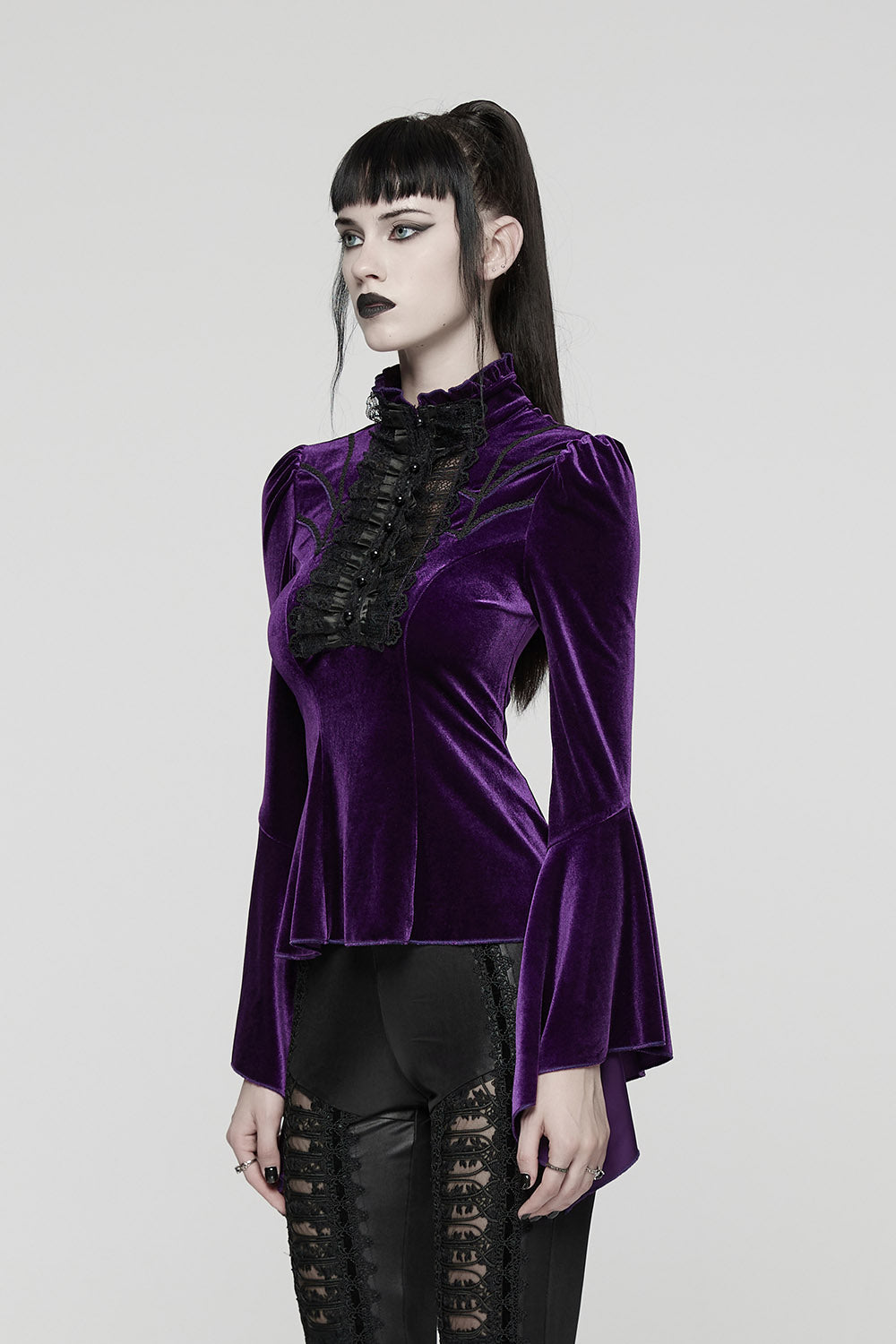 high ruffle collar top