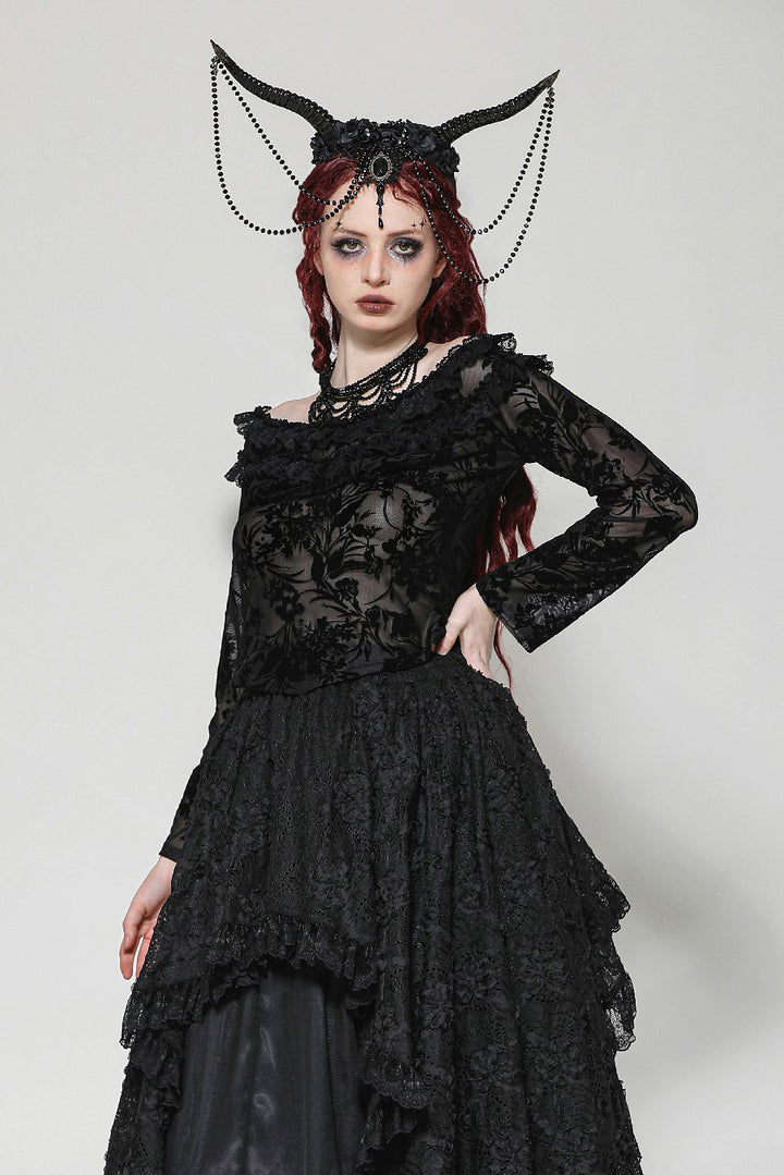opaque mesh dark cottagecore blouse