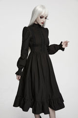 Gothic Dress Victorian High Neck Ruffled Black Midi Dress from punk rave