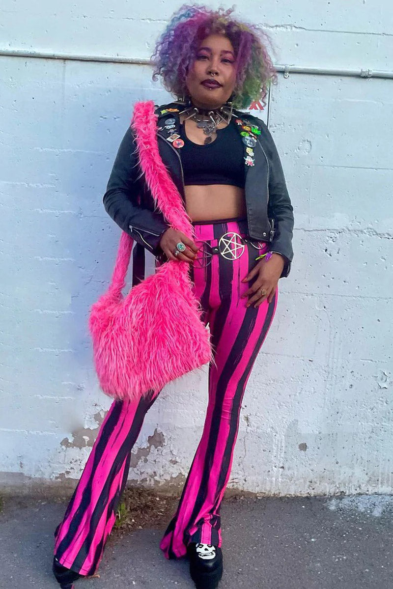 Gestreifte Schlaghose Hellz Bellz im Used-Look [SCHWARZ/ROSA]