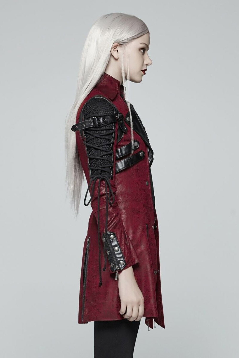 Vampiren Cyber Goth Leather Coat [BLOOD RED]