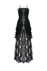 Goth fashion dress with pleated sides at the hips and asymmetrical hem