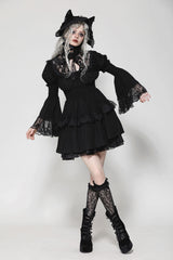 Puff sleeve layered ruffle dress in black from Dark in Love