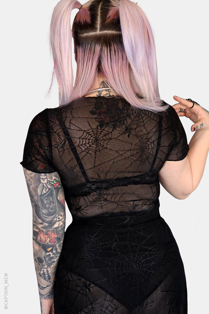 opaque mesh spiderweb shirt