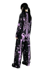 pastel goth womens purple and black skeleton pajama set 