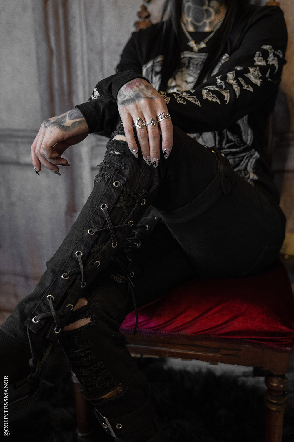 womens distressed lace-up scene skater jeans