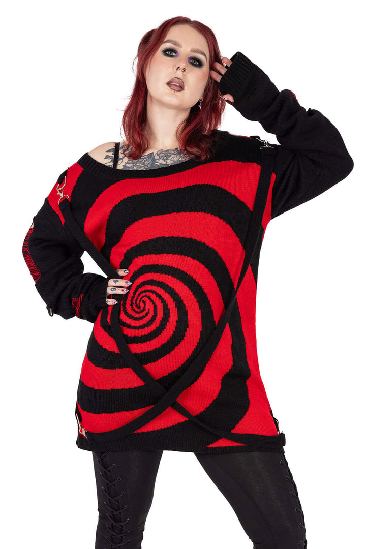 emo red and black spiral sweater