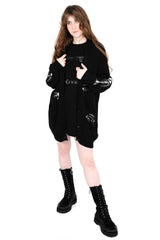 fish skeleton long black button up cardigan from Foxblood